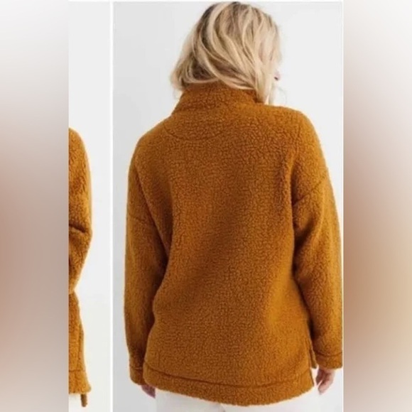 Aerie Oversized Cloud Sherpa Quarter Snap Pullover Brown Mustard - Picture 2 of 11